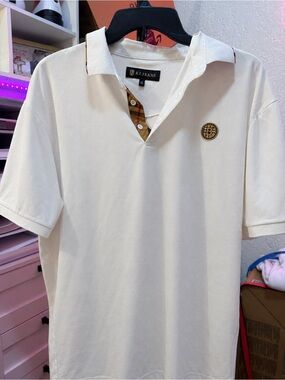 Men’s Cream Polo with Plaid Trim